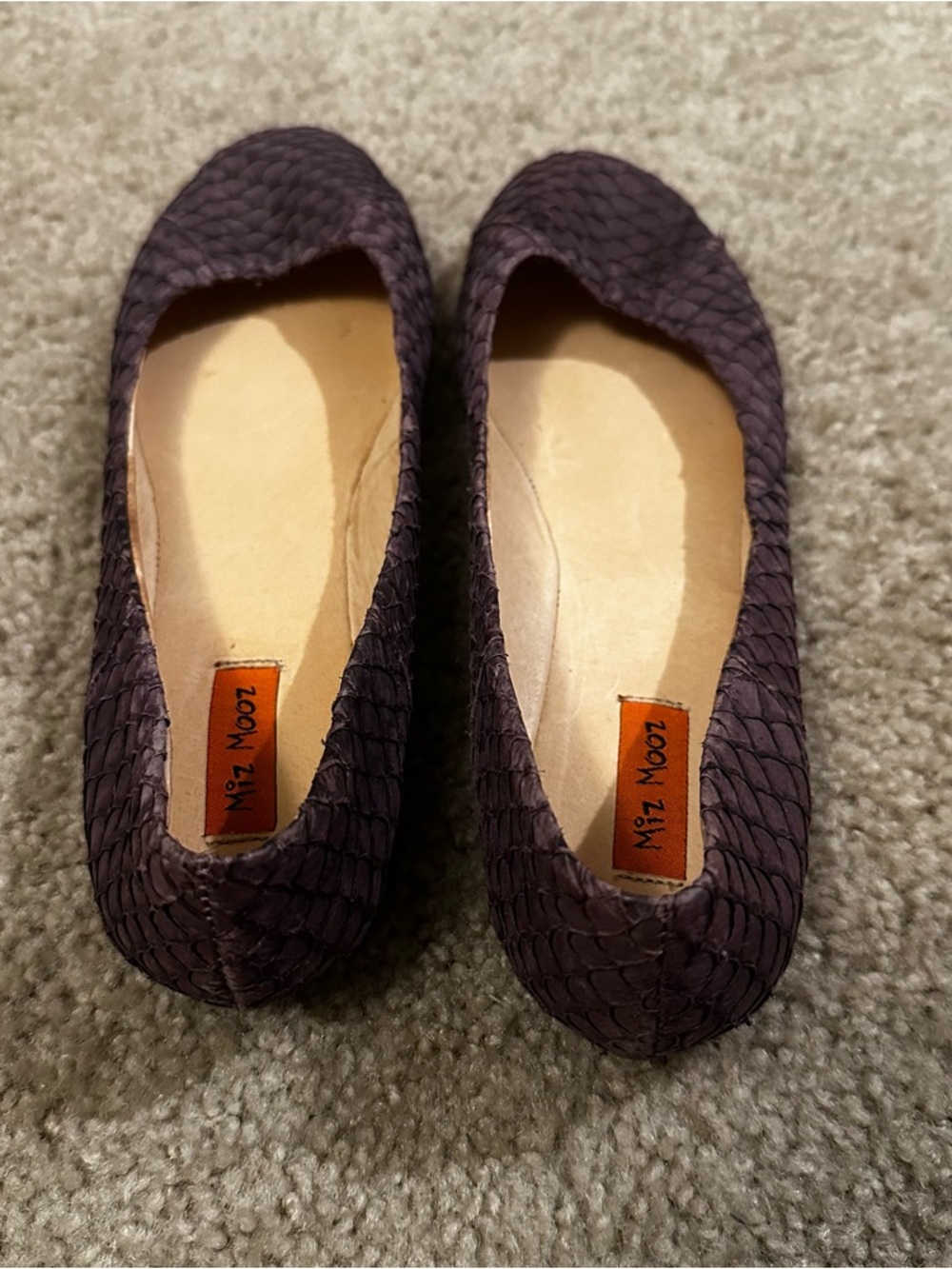 Miz Mooz Violet Leather Panther Ballet Flats Shoes Sz 9 Fish Scale Pattern - Picture 4 of 9